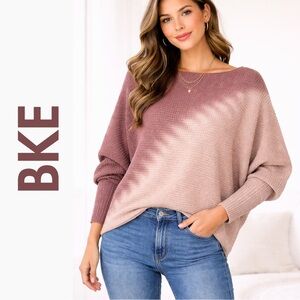 BKE Women's Ombre Sweater - Mauve and Cream, Large